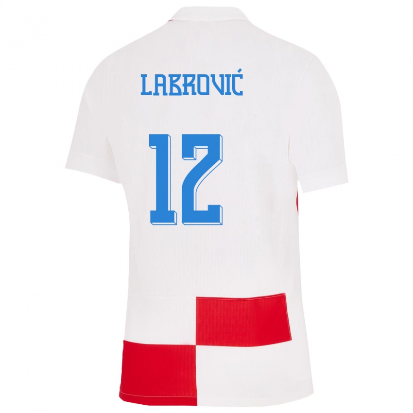 Bambino Maglia Croazia Nediljko Labrovic #12 Bianco Rosso Kit Gara Home 24-26 Maglietta