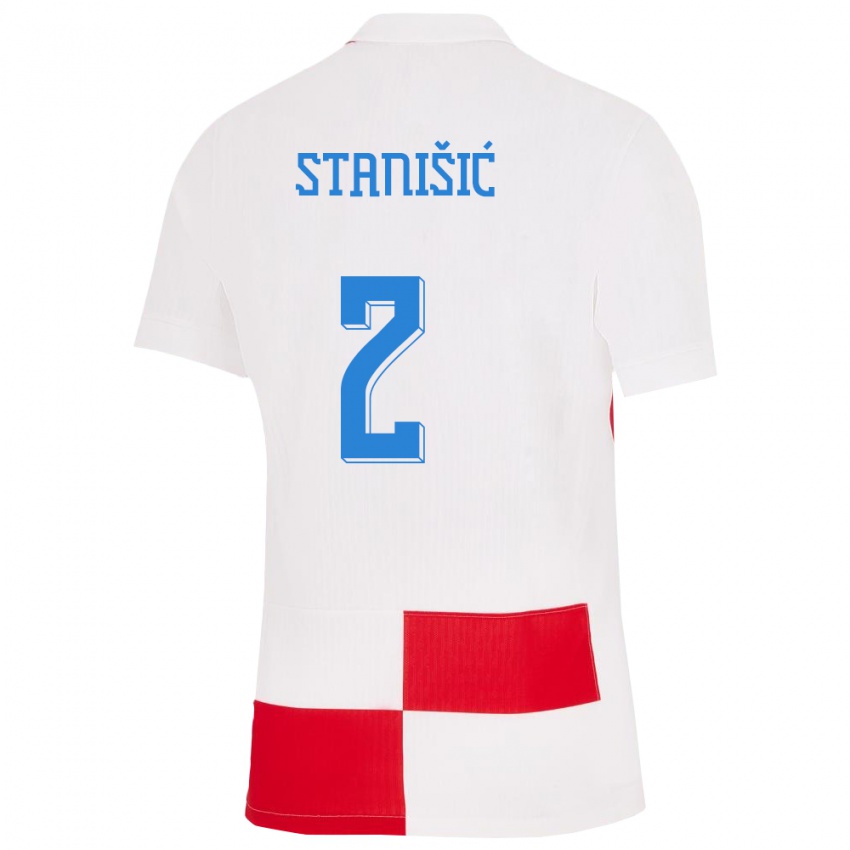 Bambino Maglia Croazia Josip Stanisic #2 Bianco Rosso Kit Gara Home 24-26 Maglietta