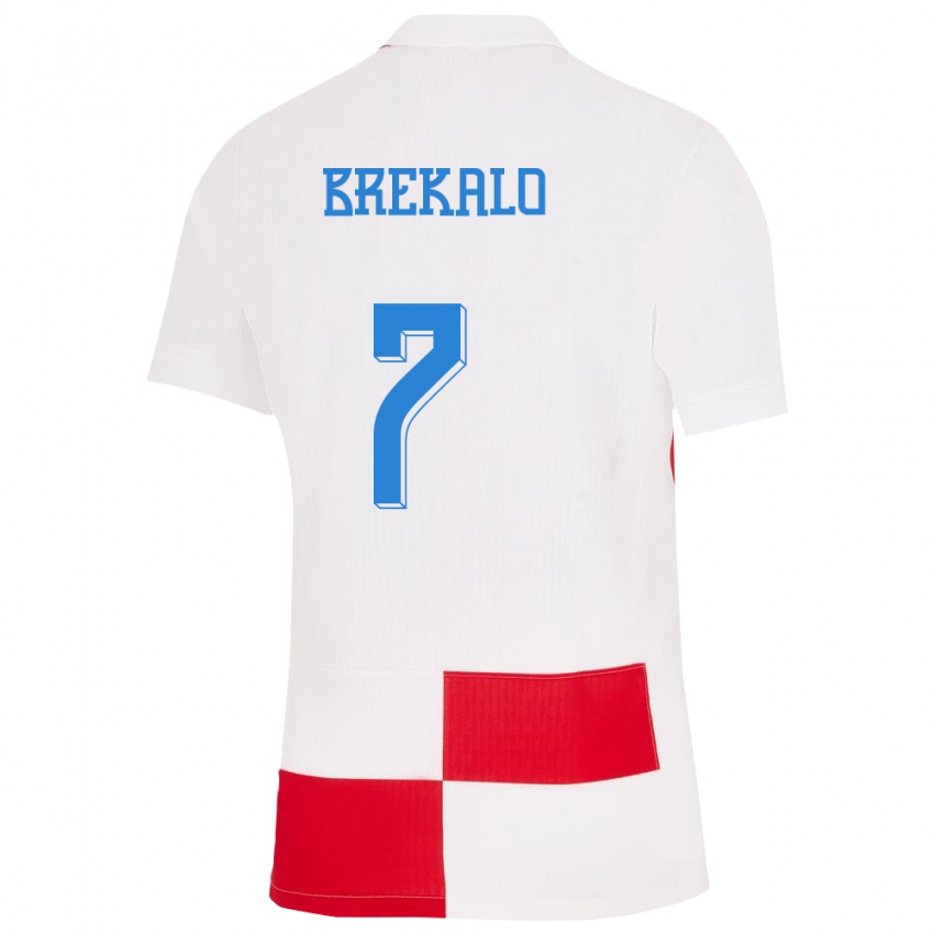 Bambino Maglia Croazia Josip Brekalo #7 Bianco Rosso Kit Gara Home 24-26 Maglietta