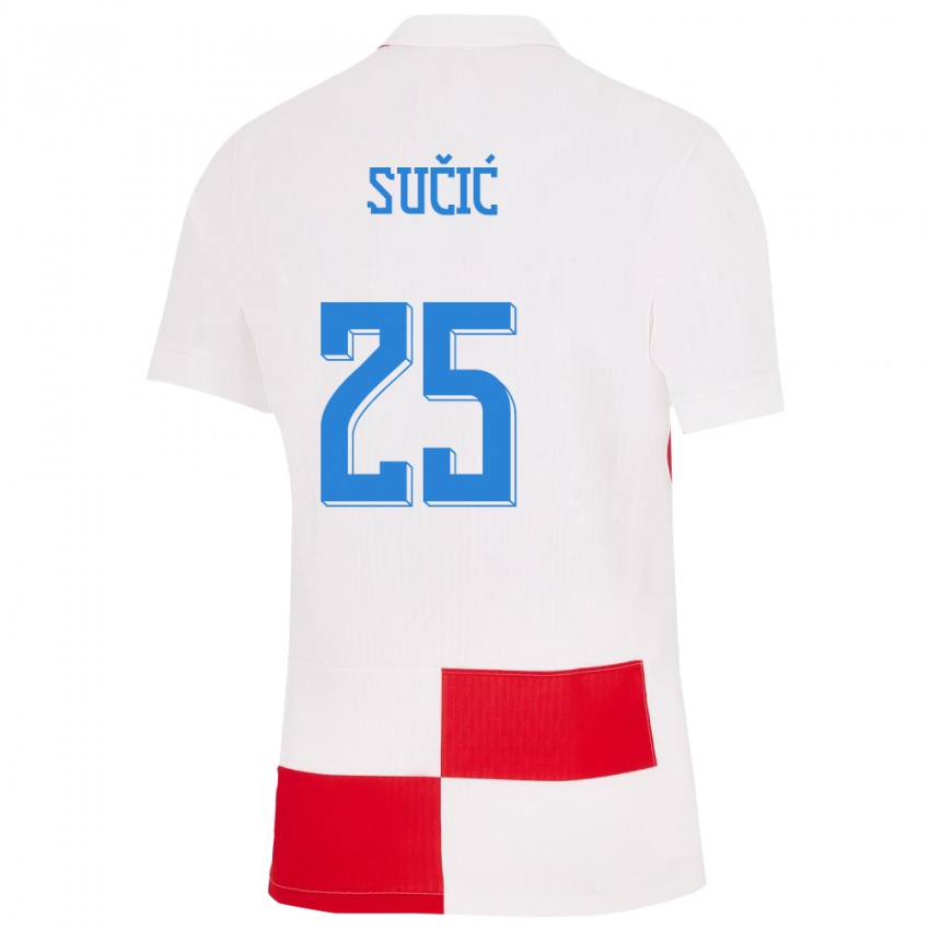 Bambino Maglia Croazia Luka Sucic #25 Bianco Rosso Kit Gara Home 24-26 Maglietta