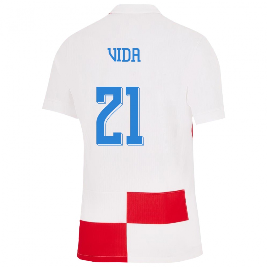 Bambino Maglia Croazia Domagoj Vida #21 Bianco Rosso Kit Gara Home 24-26 Maglietta