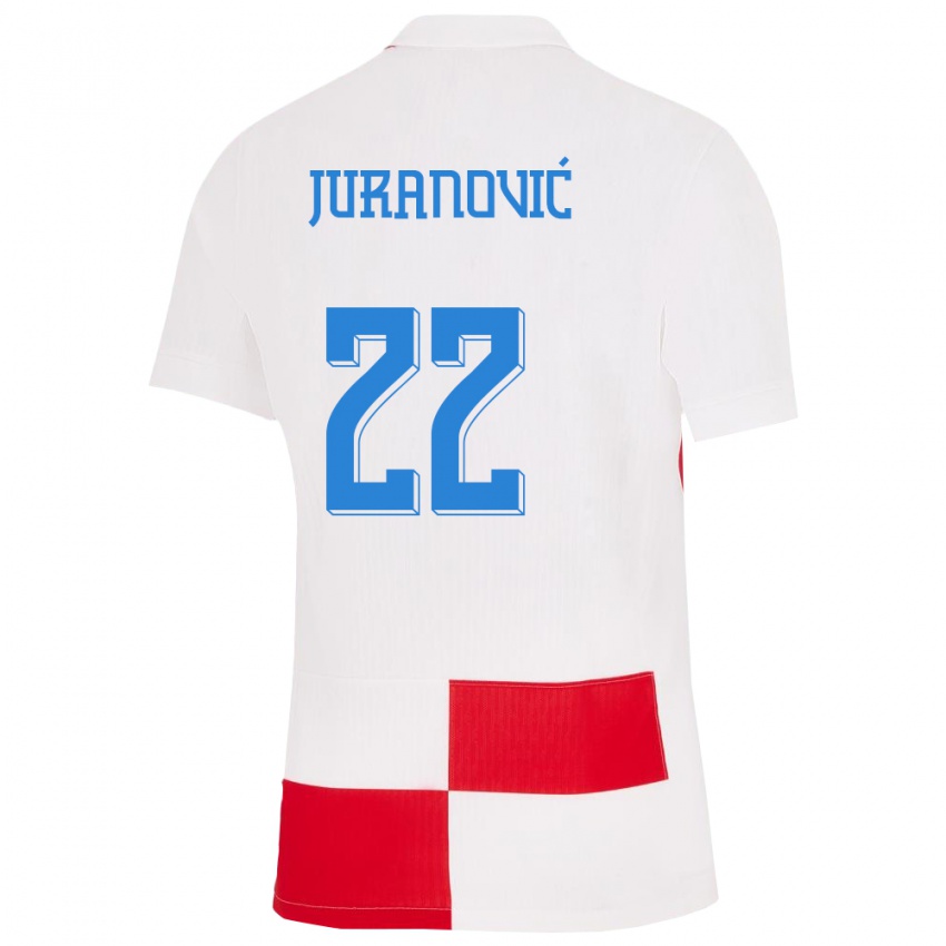 Bambino Maglia Croazia Josip Juranovic #22 Bianco Rosso Kit Gara Home 24-26 Maglietta
