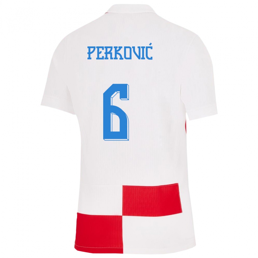 Bambino Maglia Croazia Mauro Perkovic #6 Bianco Rosso Kit Gara Home 24-26 Maglietta