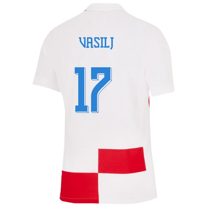 Bambino Maglia Croazia Jakov Anton Vasilj #17 Bianco Rosso Kit Gara Home 24-26 Maglietta