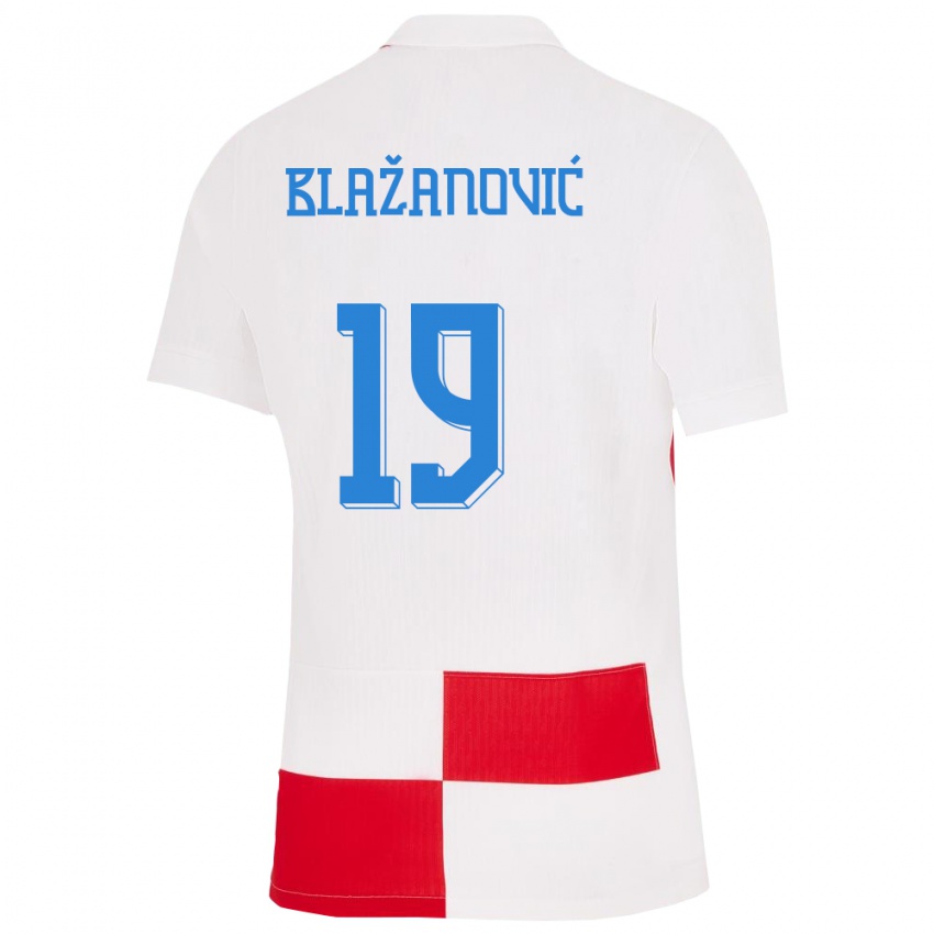 Bambino Maglia Croazia Antonio Blazanovic #19 Bianco Rosso Kit Gara Home 24-26 Maglietta