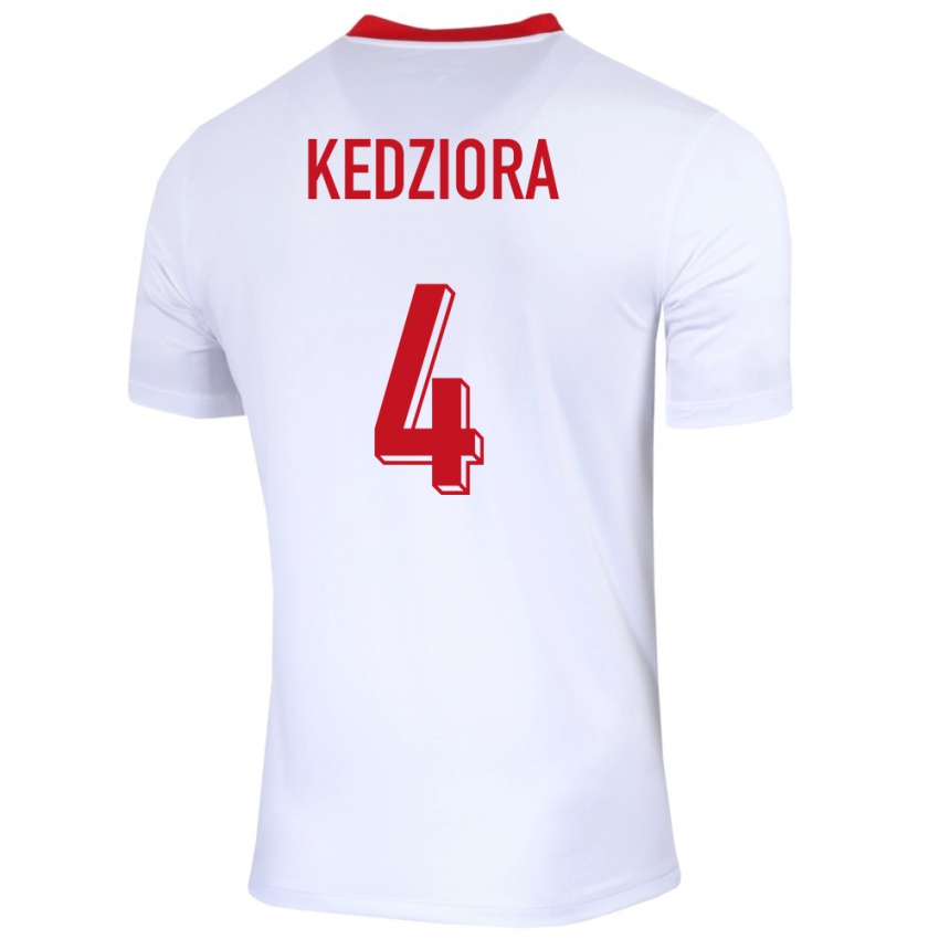 Bambino Maglia Polonia Tomasz Kedziora #4 Bianco Kit Gara Home 24-26 Maglietta