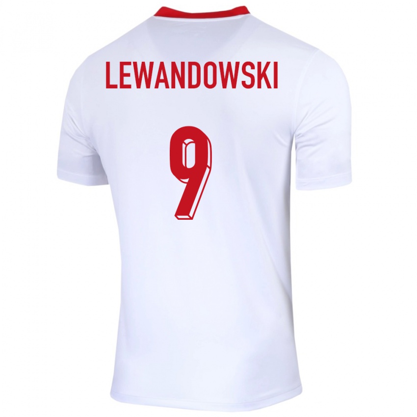 Bambino Maglia Polonia Robert Lewandowski #9 Bianco Kit Gara Home 24-26 Maglietta