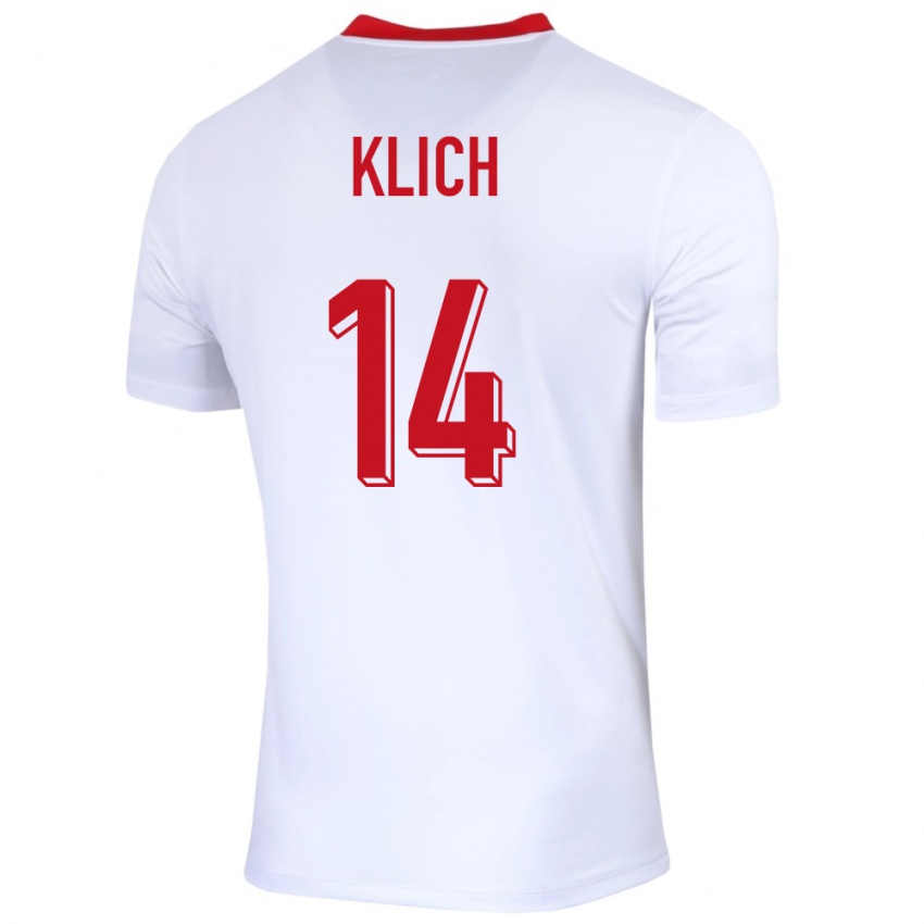 Bambino Maglia Polonia Mateusz Klich #14 Bianco Kit Gara Home 24-26 Maglietta