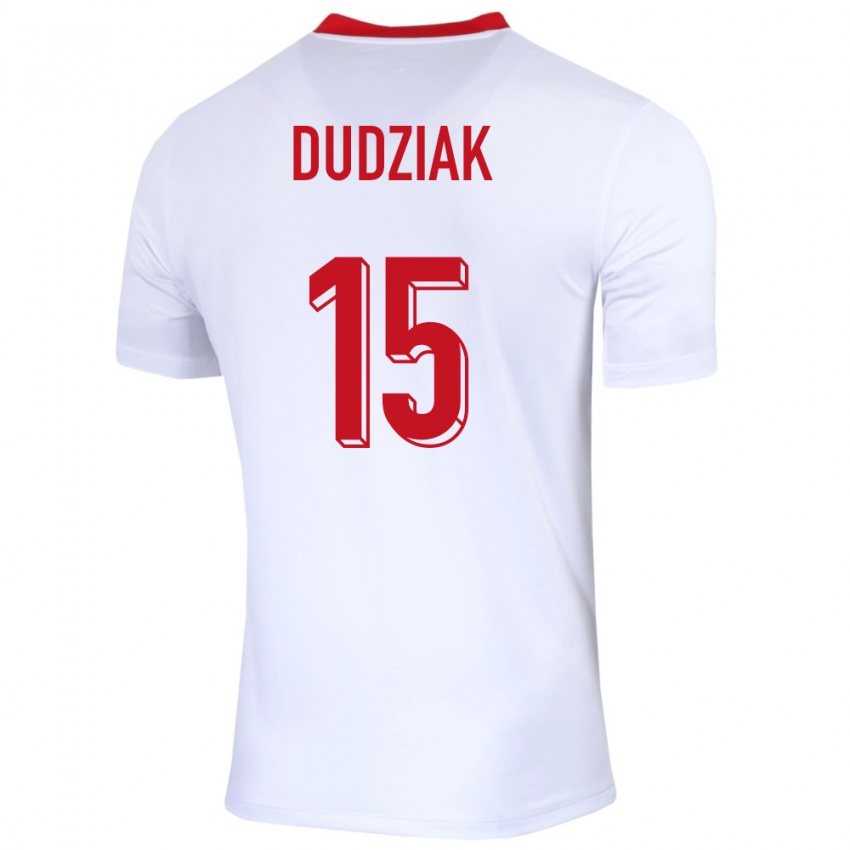 Bambino Maglia Polonia Aleksandra Dudziak #15 Bianco Kit Gara Home 24-26 Maglietta