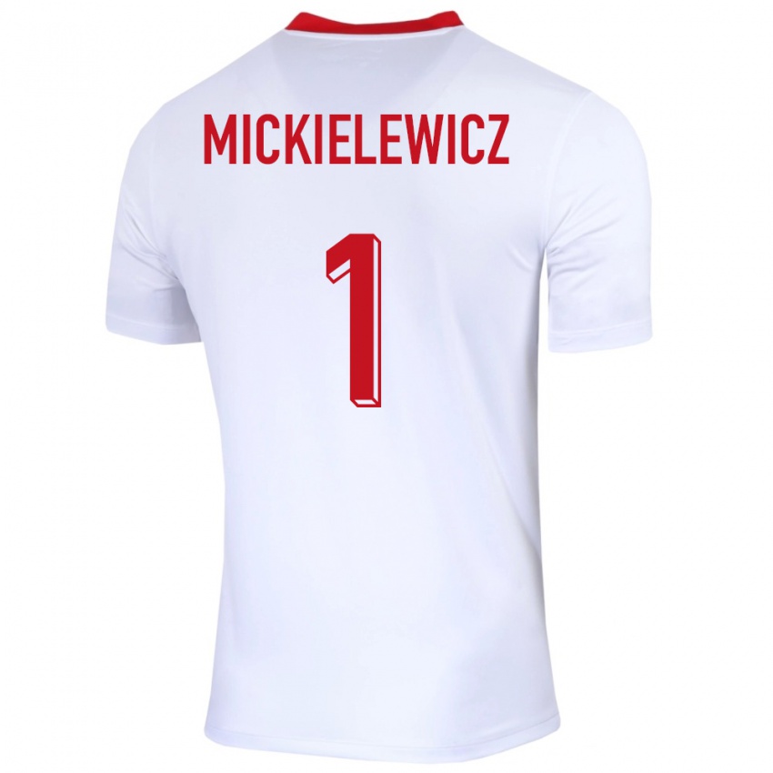 Bambino Maglia Polonia Aleksander Mickielewicz #1 Bianco Kit Gara Home 24-26 Maglietta