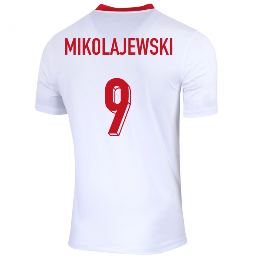 Bambino Maglia Polonia Daniel Mikolajewski #9 Bianco Kit Gara Home 24-26 Maglietta