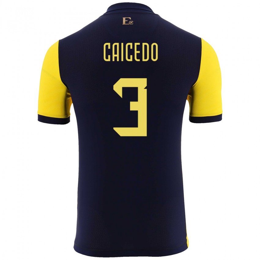 Bambino Maglia Ecuador Jessy Caicedo #3 Giallo Kit Gara Home 24-26 Maglietta