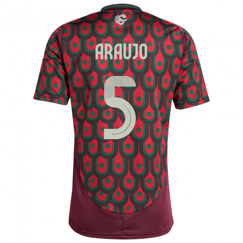 Bambino Maglia Messico Julian Araujo #5 Marrone Kit Gara Home 24-26 Maglietta