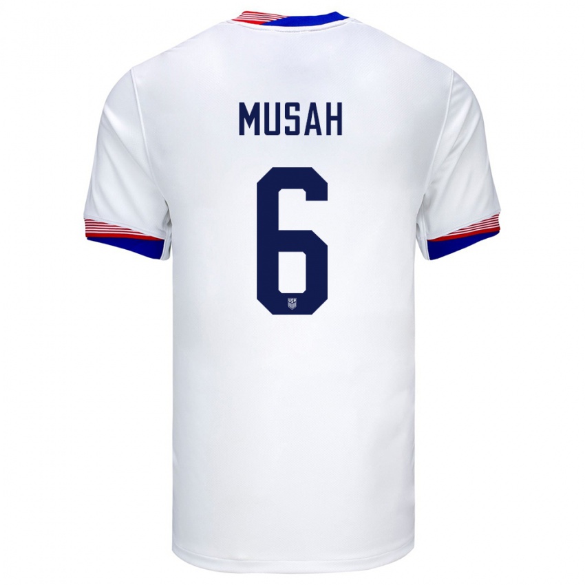 Bambino Maglia Stati Uniti Yunus Musah #6 Bianco Kit Gara Home 24-26 Maglietta