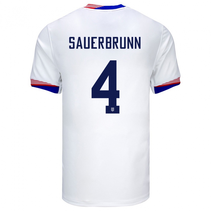 Bambino Maglia Stati Uniti Becky Sauerbrunn #4 Bianco Kit Gara Home 24-26 Maglietta