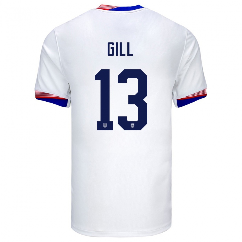 Bambino Maglia Stati Uniti Adrian Gill #13 Bianco Kit Gara Home 24-26 Maglietta