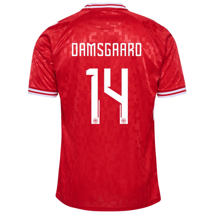 Bambino Maglia Danimarca Mikkel Damsgaard #14 Rosso Kit Gara Home 24-26 Maglietta