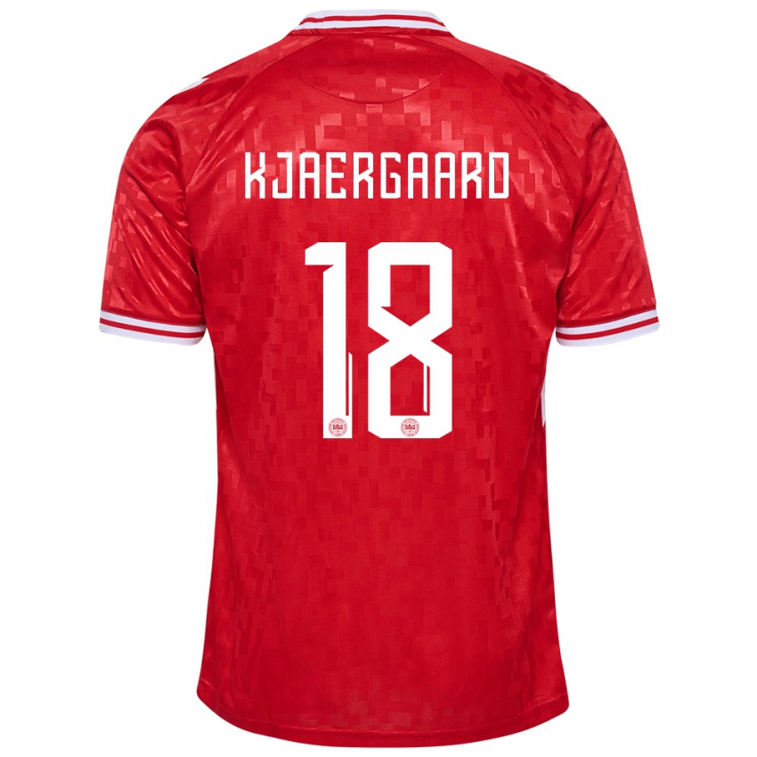 Bambino Maglia Danimarca Maurits Kjaergaard #18 Rosso Kit Gara Home 24-26 Maglietta