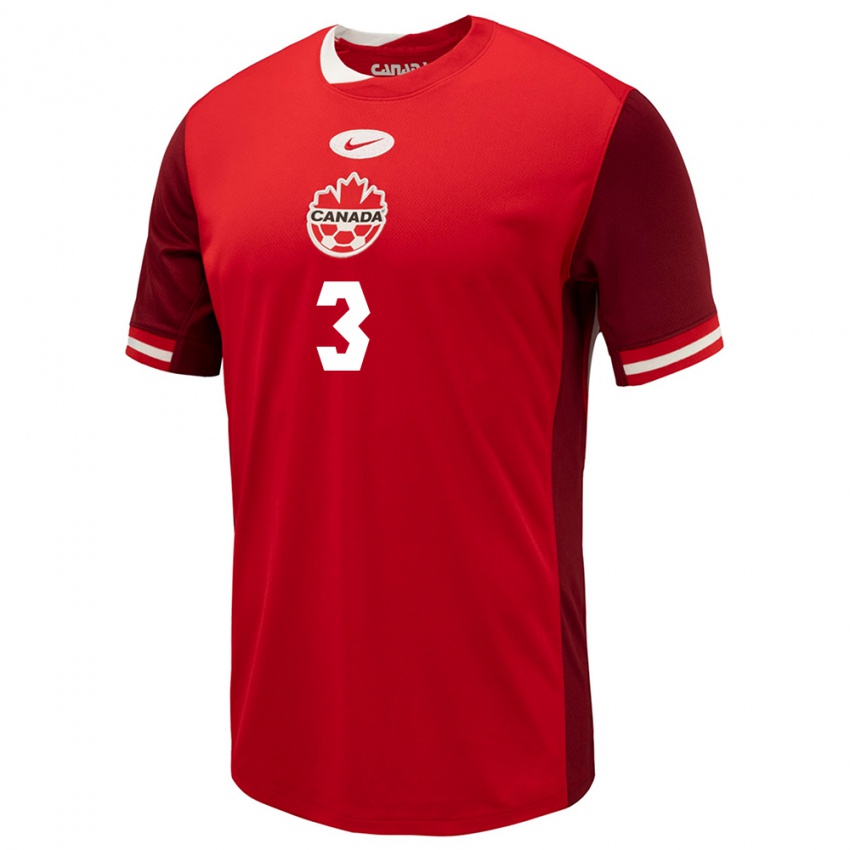 Bambino Maglia Canada Samuel Adekugbe #3 Rosso Kit Gara Home 24-26 Maglietta