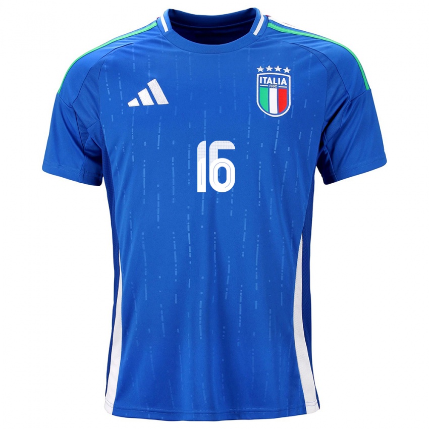 Bambino Maglia Italia Mattia Mannini #16 Blu Kit Gara Home 24-26 Maglietta