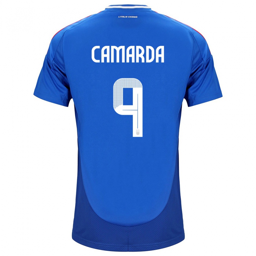 Bambino Maglia Italia Francesco Camarda #9 Blu Kit Gara Home 24-26 Maglietta