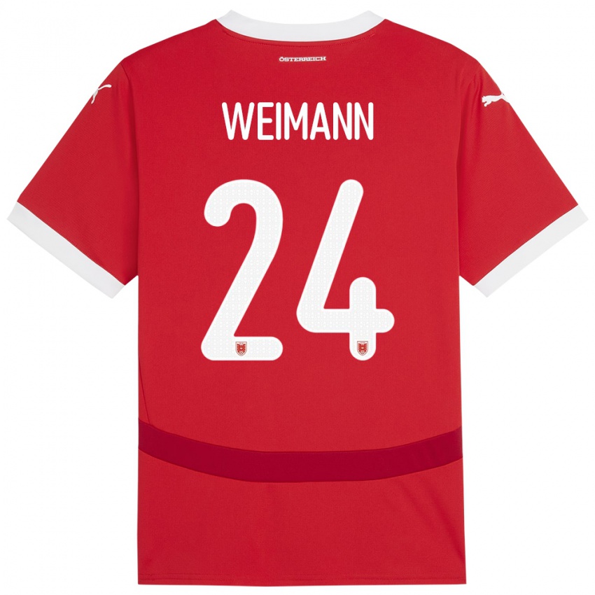 Bambino Maglia Austria Andreas Weimann #24 Rosso Kit Gara Home 24-26 Maglietta