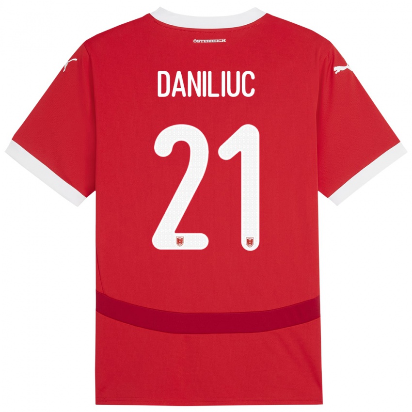 Bambino Maglia Austria Flavius Daniliuc #21 Rosso Kit Gara Home 24-26 Maglietta