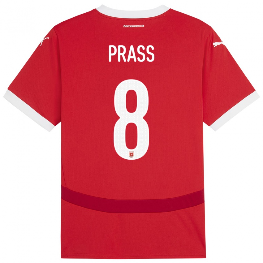 Bambino Maglia Austria Alexander Prass #8 Rosso Kit Gara Home 24-26 Maglietta