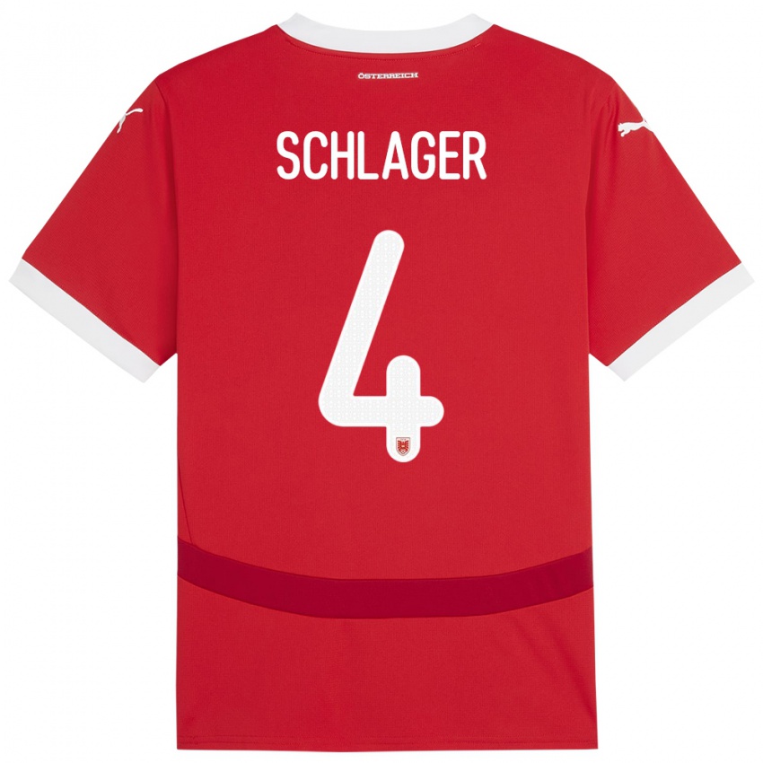 Bambino Maglia Austria Xaver Schlager #4 Rosso Kit Gara Home 24-26 Maglietta