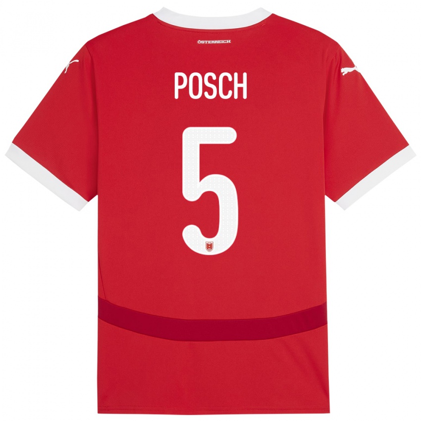 Bambino Maglia Austria Stefan Posch #5 Rosso Kit Gara Home 24-26 Maglietta