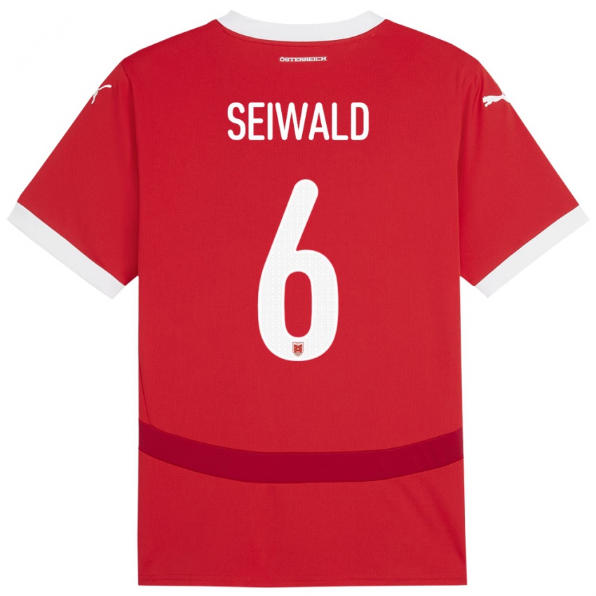 Bambino Maglia Austria Nicolas Seiwald #6 Rosso Kit Gara Home 24-26 Maglietta