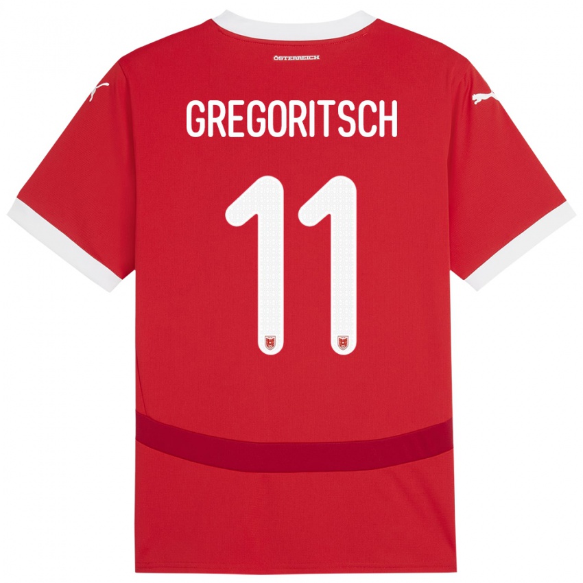 Bambino Maglia Austria Michael Gregoritsch #11 Rosso Kit Gara Home 24-26 Maglietta