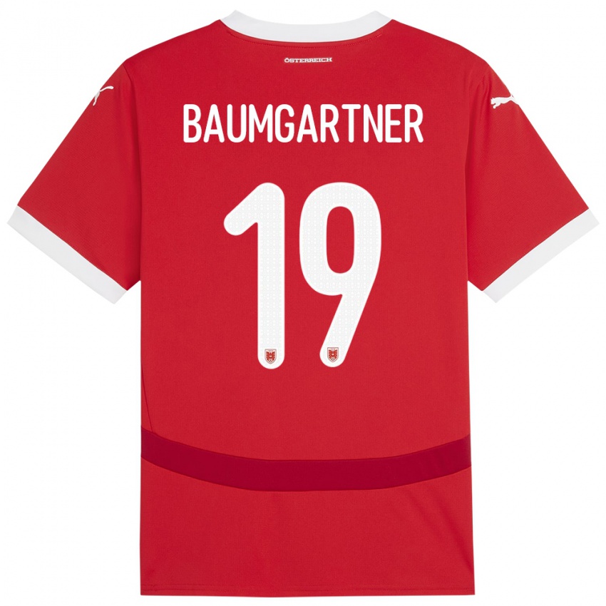 Bambino Maglia Austria Christoph Baumgartner #19 Rosso Kit Gara Home 24-26 Maglietta