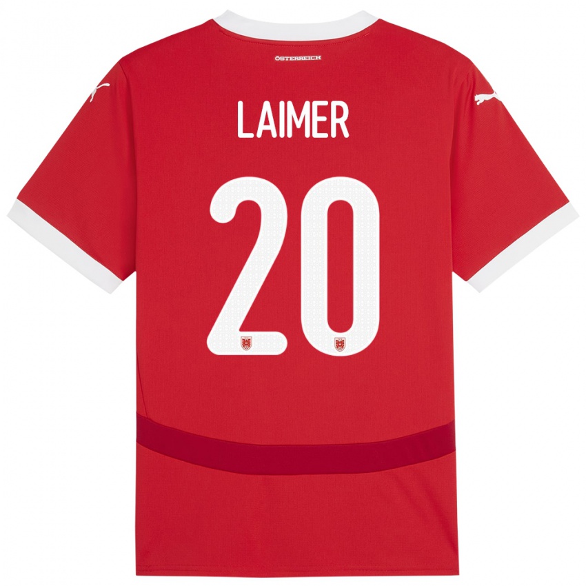 Bambino Maglia Austria Konrad Laimer #20 Rosso Kit Gara Home 24-26 Maglietta