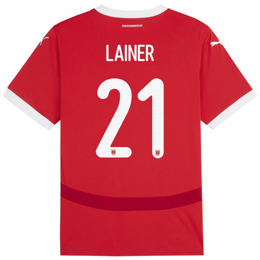 Bambino Maglia Austria Stefan Lainer #21 Rosso Kit Gara Home 24-26 Maglietta