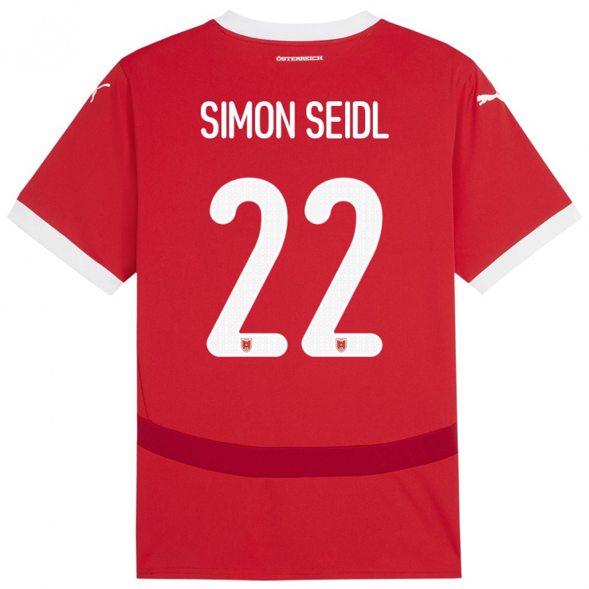 Bambino Maglia Austria Simon Seidl #22 Rosso Kit Gara Home 24-26 Maglietta