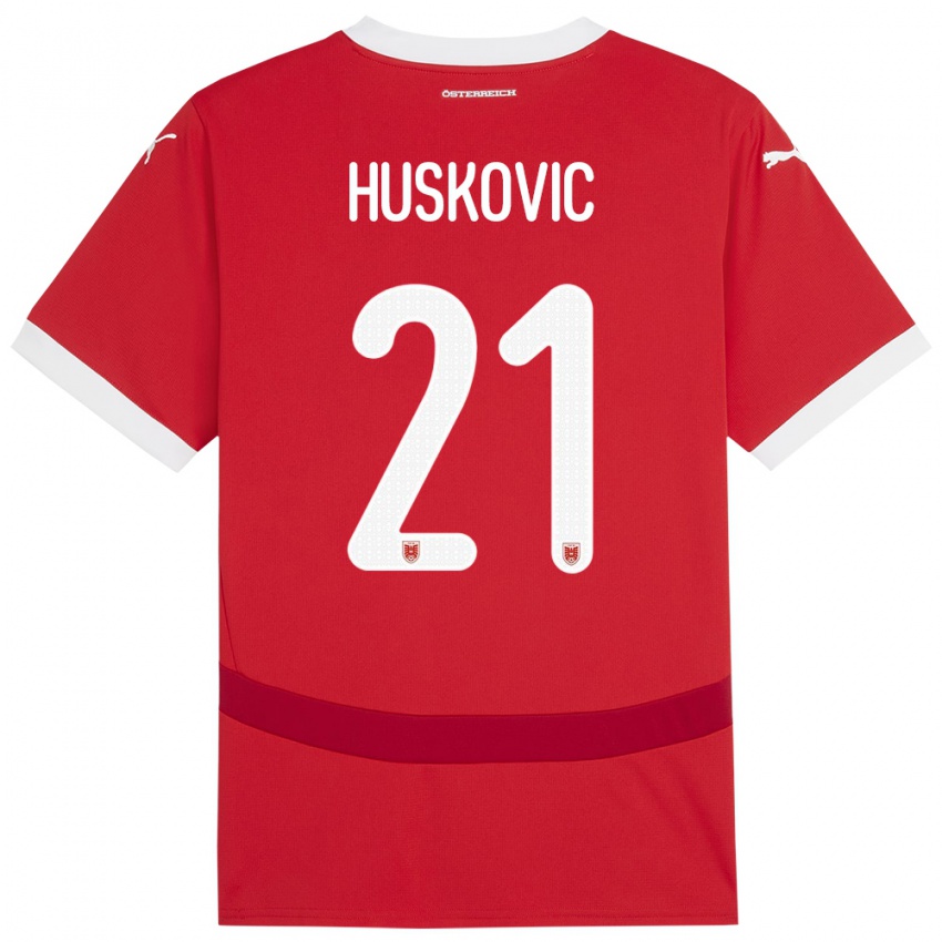 Bambino Maglia Austria Muharem Huskovic #21 Rosso Kit Gara Home 24-26 Maglietta