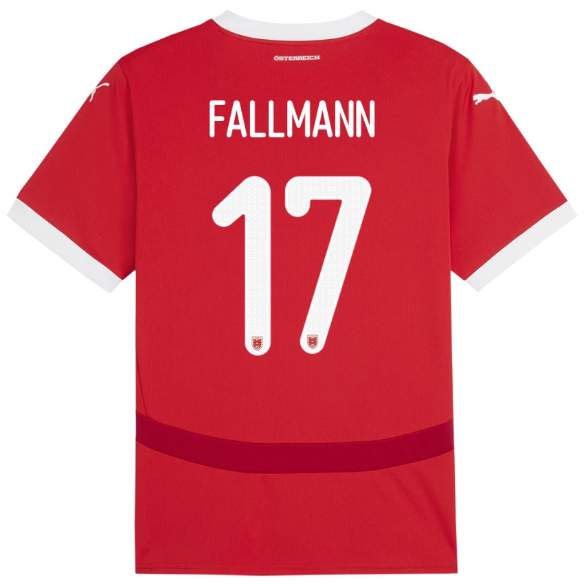 Bambino Maglia Austria Pascal Fallmann #17 Rosso Kit Gara Home 24-26 Maglietta