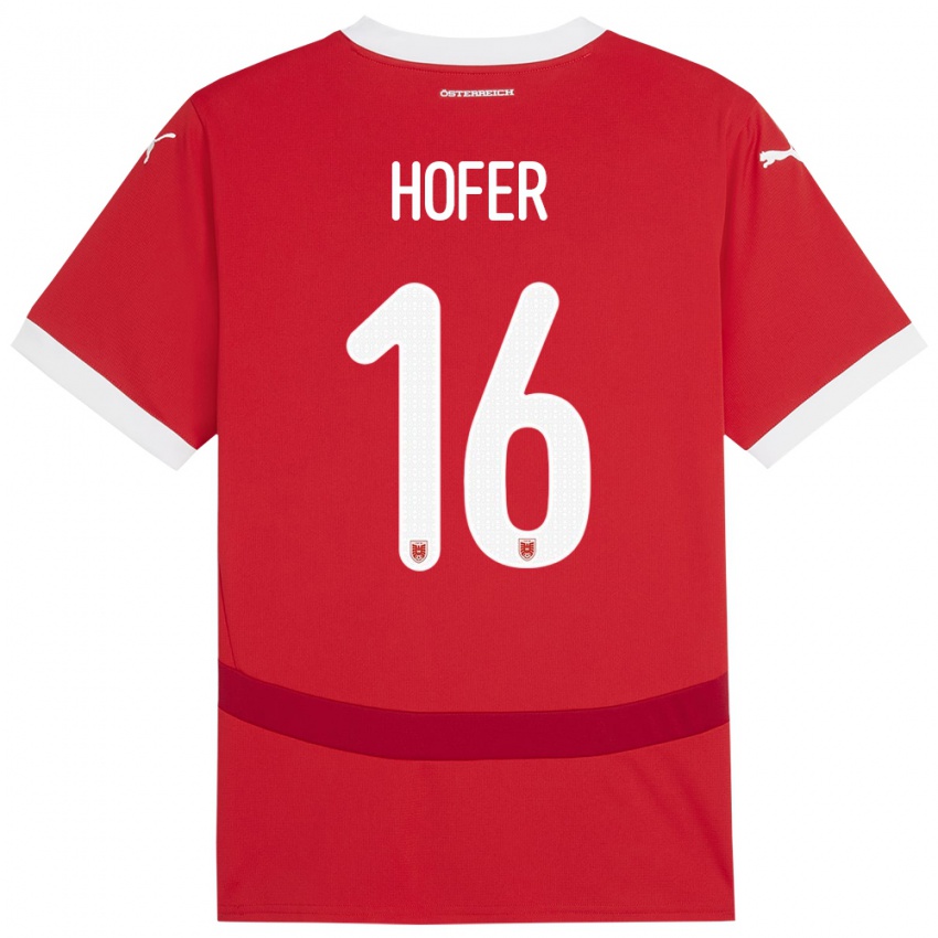 Bambino Maglia Austria Raphael Hofer #16 Rosso Kit Gara Home 24-26 Maglietta