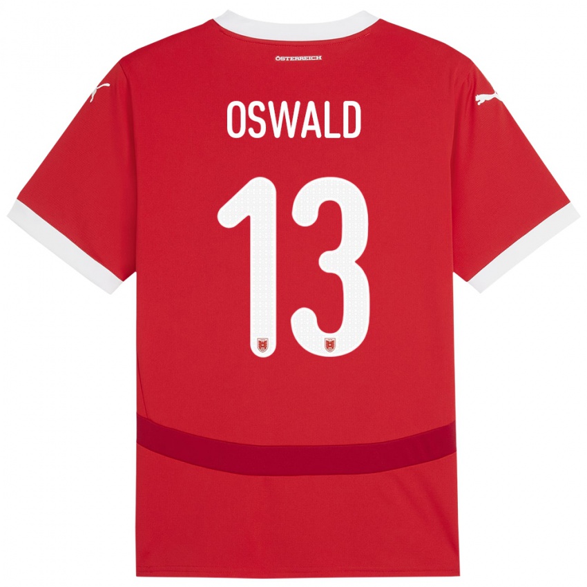 Bambino Maglia Austria Moritz Oswald #13 Rosso Kit Gara Home 24-26 Maglietta