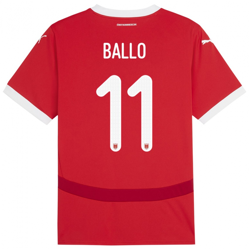 Bambino Maglia Austria Thierno Ballo #11 Rosso Kit Gara Home 24-26 Maglietta