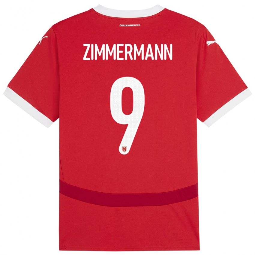 Bambino Maglia Austria Bernhard Zimmermann #9 Rosso Kit Gara Home 24-26 Maglietta