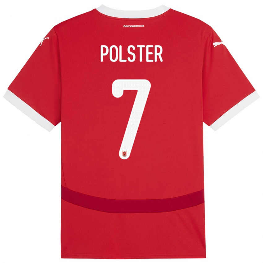 Bambino Maglia Austria Manuel Polster #7 Rosso Kit Gara Home 24-26 Maglietta