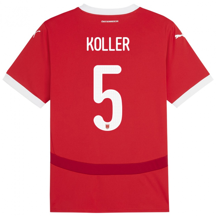 Bambino Maglia Austria Paul Koller #5 Rosso Kit Gara Home 24-26 Maglietta