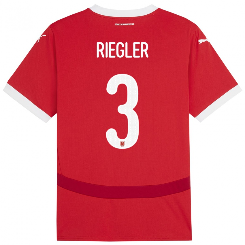 Bambino Maglia Austria David Riegler #3 Rosso Kit Gara Home 24-26 Maglietta