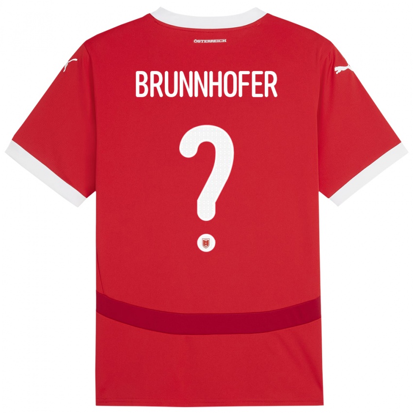 Bambino Maglia Austria Jakob Brunnhofer #0 Rosso Kit Gara Home 24-26 Maglietta