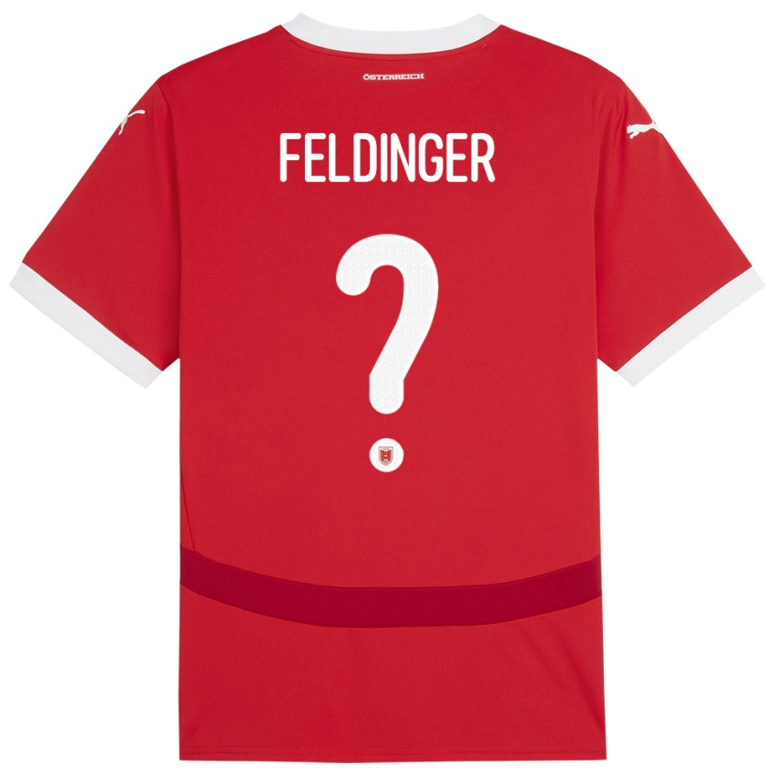 Bambino Maglia Austria Rafael Feldinger #0 Rosso Kit Gara Home 24-26 Maglietta