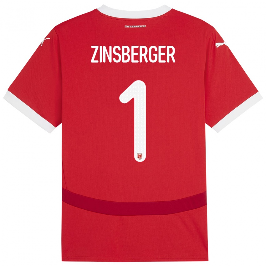 Bambino Maglia Austria Manuela Zinsberger #1 Rosso Kit Gara Home 24-26 Maglietta