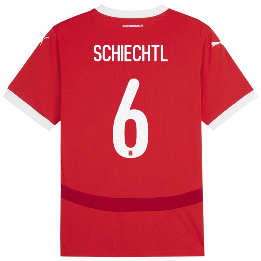 Bambino Maglia Austria Katharina Schiechtl #6 Rosso Kit Gara Home 24-26 Maglietta