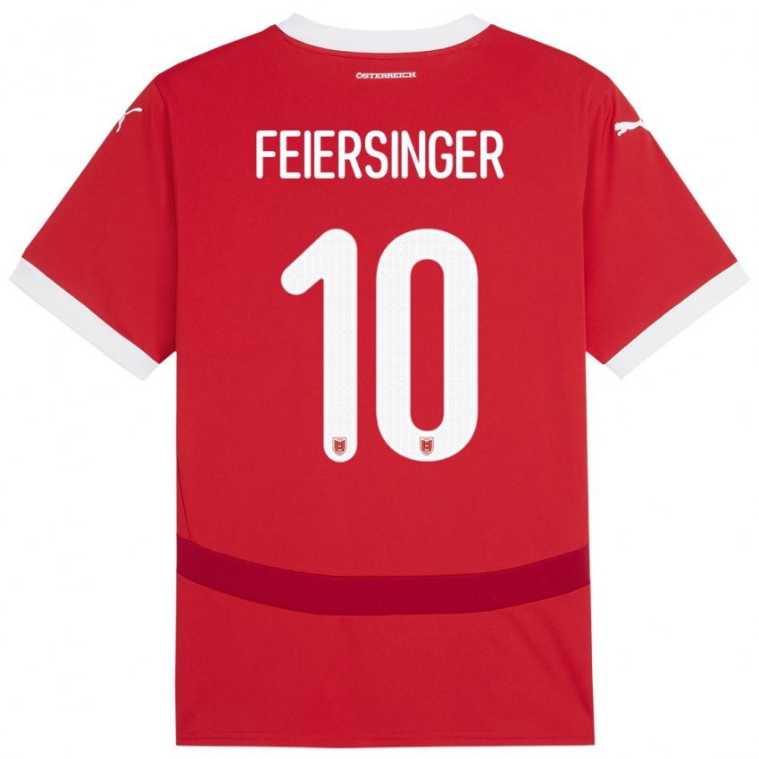 Bambino Maglia Austria Laura Feiersinger #10 Rosso Kit Gara Home 24-26 Maglietta